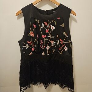 Guess top mix sheer lace embroidery black pink M. Tag is XL, fits like M.